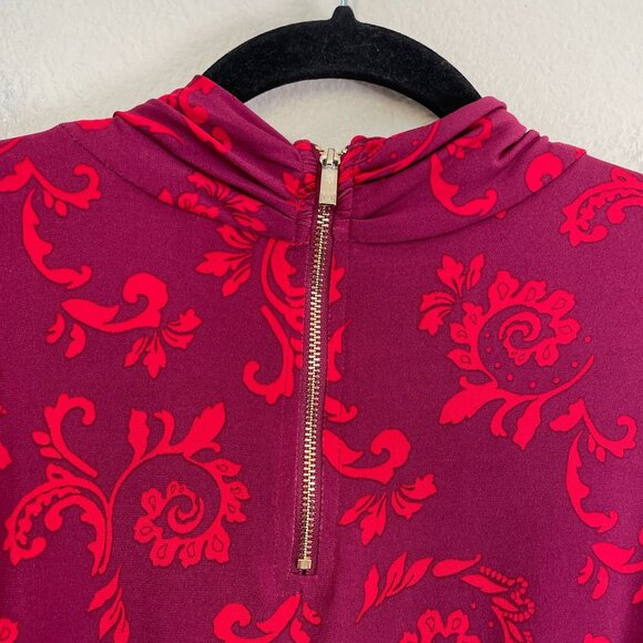 Liz Claiborne Womens Plus 2X Red Purple Floral Long Sleeve Top Gold Ring Accent - Picture 10 of 10